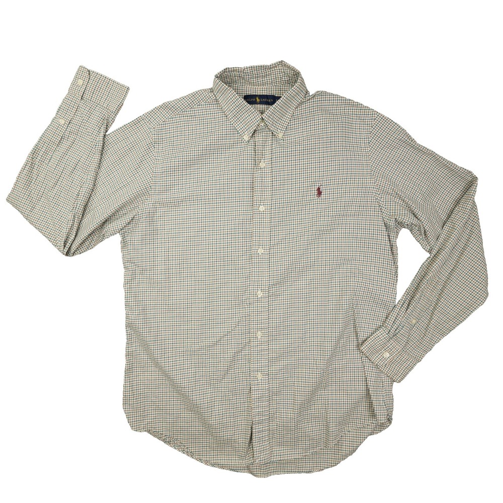 Ralph Lauren Brown Green Plaid Button Up Shirt Men's Large Preppy Lightweight